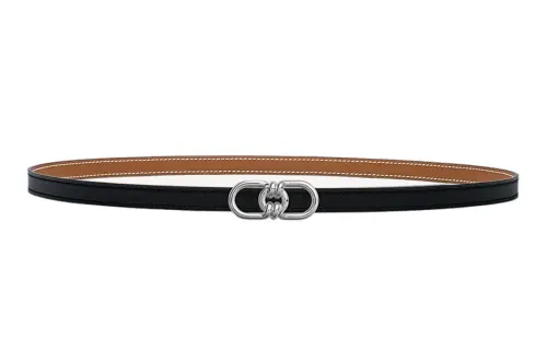 HERMES Plaisance Metal, Palladium Plated Calfskin Leather Belts Women's Width 1.3cm