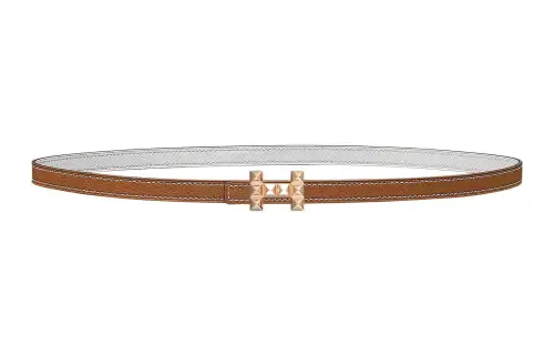 HERMES Medor Calfskin Leather Belts Women's Gold/White Width 1.3cm