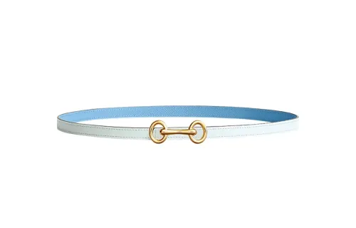 HERMES Gold Plated, Metal, Calfskin Leather Belts Women's Dusty Blue/Sky Blue 1. 3cm