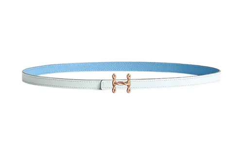HERMES H Torsade Calfskin Leather Belts Women's Light Blue Width 1.3cm