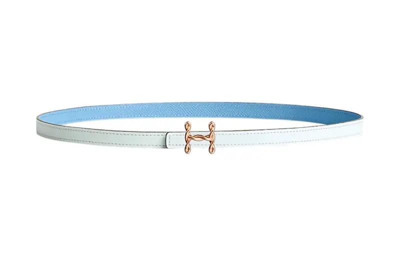 HERMES H Torsade Calfskin Leather Belts Women's Light Blue Width 1.3cm
