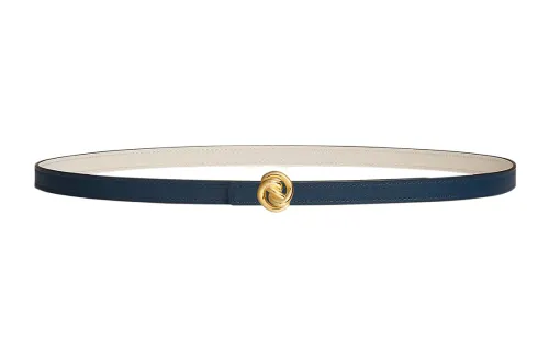 HERMES Twisted Knot Buckle Gold Smooth Buckle Calfskin Leather Belts Women's Blue 1.3cm