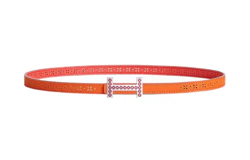 HERMES Medor Swift And Perforated Epsom Calfskin Leather Belts Women's Orange/Jaipur Pink Width 1.3cm