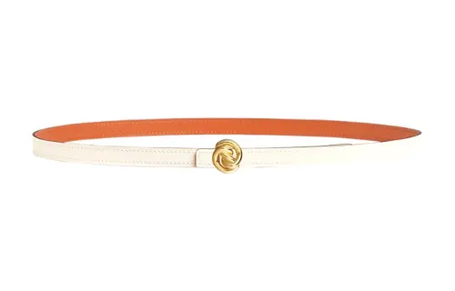 HERMES Calfskin Leather Belts Women's Beige Width 1.3cm