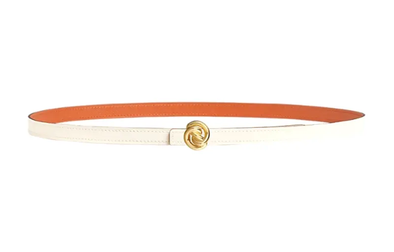 HERMES Calfskin Leather Belts Women's Beige Width 1.3cm