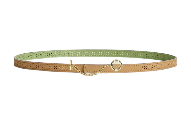 HERMES Carrousel Metal, Gold Plated Calfskin Leather Belts Women's Width 1.3cm