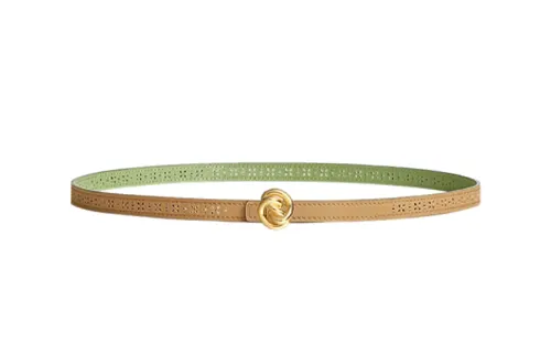 HERMES H Torsade Calfskin, Metal Leather Belts Women's Green/Khaki Width 1.3cm