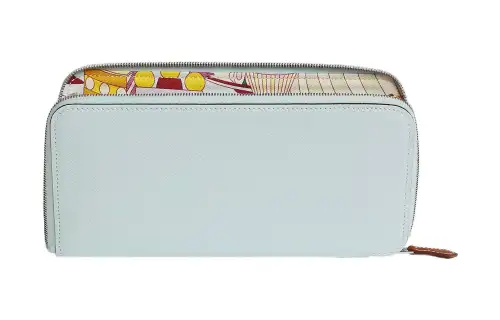 HERMES Silk'In Epsom With Barenia Calfskin Wallet Women's Dusty Blue