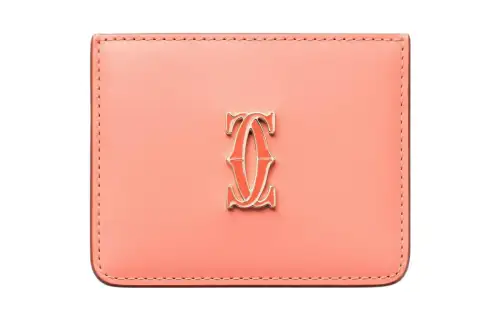 CARTIER Calfskin Card Holder Card Holder Women's Coral/Light Coral