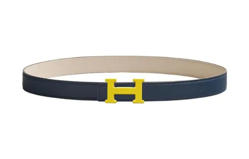 HERMES Calfskin Double Sided Leather Belts Women's Blue Width 24mm