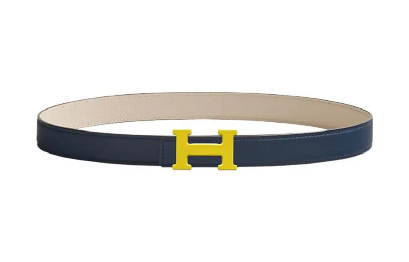 HERMES Calfskin Double Sided Leather Belts Women's Blue Width 24mm