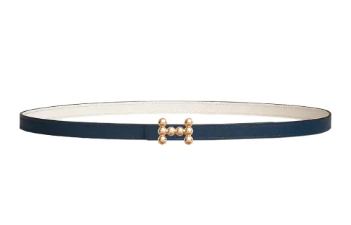 HERMES Bubble Calfskin Leather Belts Women's Navy/Chalk White 1.3cm