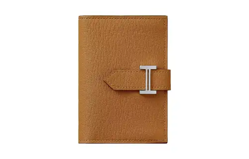 HERMES Bearn Mysore Goat Skin Wallet Women's Caramel