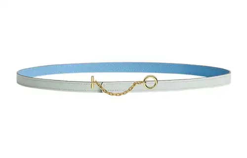 HERMES Calfskin Leather Belts Women's Blue Width 1.3cm