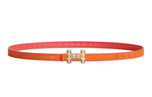 HERMES Medor Calfskin Leather Belts Women's Orange Width 1.3cm