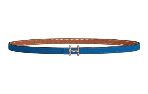 HERMES H Torsade Calfskin Leather Belts Women's French Blue/Gold Width 1.3cm
