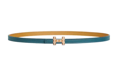 HERMES Medor Calfskin Leather Belts Women's Blue Width 1.3cm