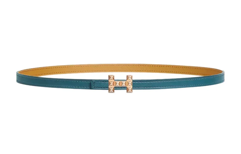 HERMES Medor Calfskin Leather Belts Women's Blue Width 1.3cm