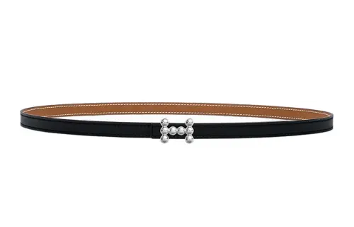 HERMES Bubble Calfskin Leather Belts Women's Black Width 1.3cm