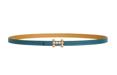 HERMES Calfskin Leather Belts Women's Denim Blue/Cookie 1.3cm