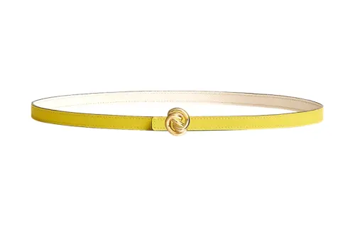 HERMES Calfskin Leather Belts Women's Yellow Width 1.3cm