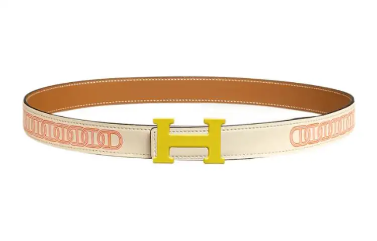 HERMES Uni Calfskin Leather Belts Women's White Width 2.4cm