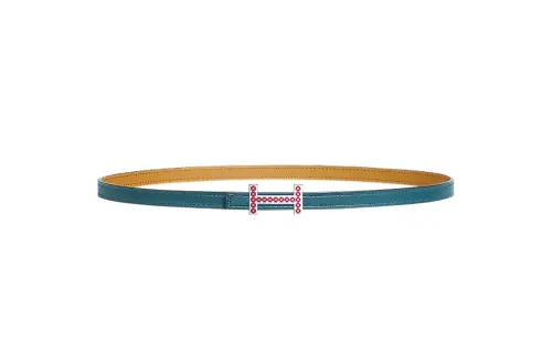HERMES Medor Metal, Palladium Plated Calfskin Leather Belts Women's Width 1.3cm