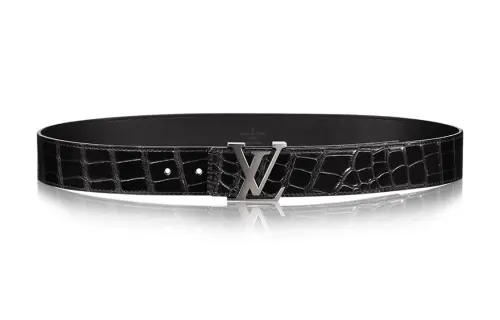LOUIS VUITTON Crocodile Leather, Calfskin Leather Belts Men's Black Width 4cm
