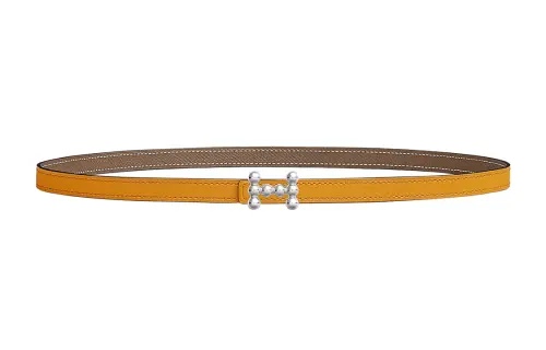HERMES Bubble Calfskin Leather Belts Women's Brown Width 1.3cm