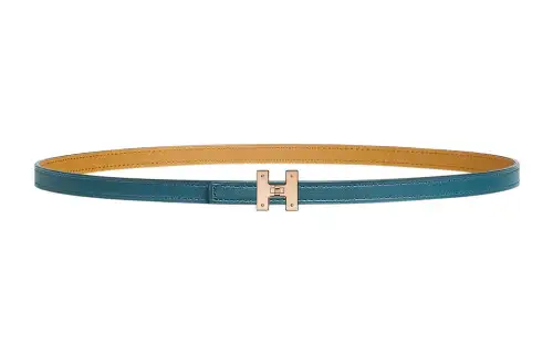 HERMES Calfskin Leather Belts Women's Brass Plated In Gold Color/Pink Gold Width 1.3cm