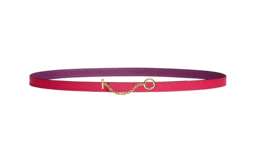 HERMES Carrousel Calfskin Leather Belts Women's Rose Red Width 1.3cm
