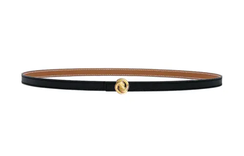 HERMES & Swift And Epsom Calfskin Leather Belts Women's Black/Gold Width 1.3cm