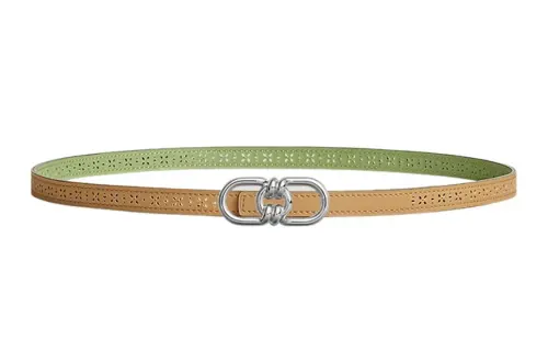 HERMES Calfskin Leather Belts Women's Khaki Width 1.3cm