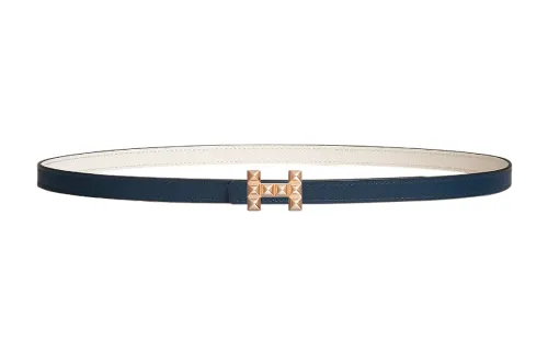 HERMES Calfskin Leather Belts Women's Navy/Chalk White 1.3cm