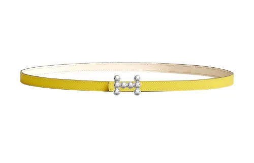 HERMES Bubble Calfskin Leather Belts Women's Yellow Width 1.3cm