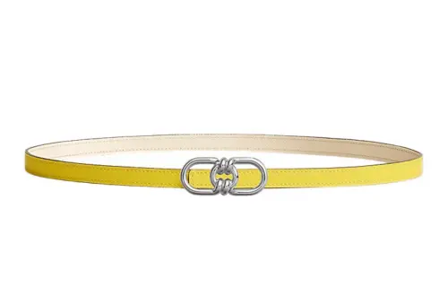 HERMES Double Sided Calfskin Leather Belts Women's Yellow Width 1.3cm