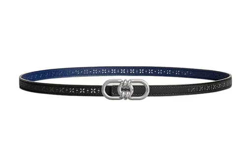 HERMES Plaisance Palladium Plated Metal, Calfskin Leather Belts Women's Width 1.3cm