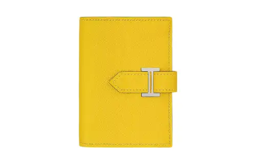 HERMES Bearn Silver Tone Buckle Epsom Calfskin Wallet Women's 9O Jaune De Naples Yellow