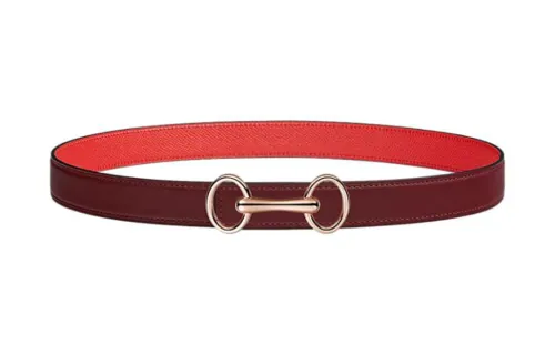 HERMES Calfskin Leather Belts Women's Red Width 24mm