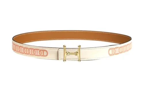 HERMES Mors Calfskin Leather Belts Women's Beige Width 2.4cm