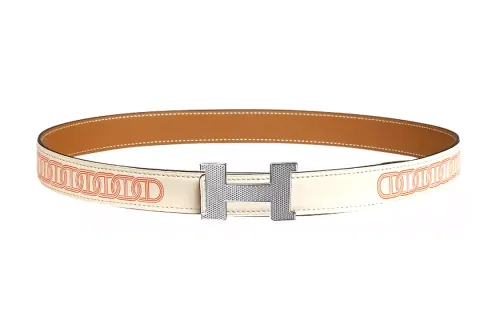 HERMES Constance Calfskin Leather Belts Women's Cream White/Gold 2.4cm