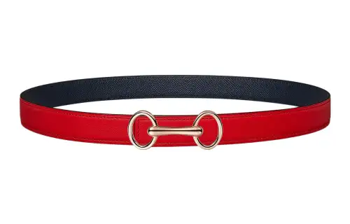 HERMES Double sided Heritage Calfskin Leather Belts Women's Mood Red/Indigo Width 2.4cm