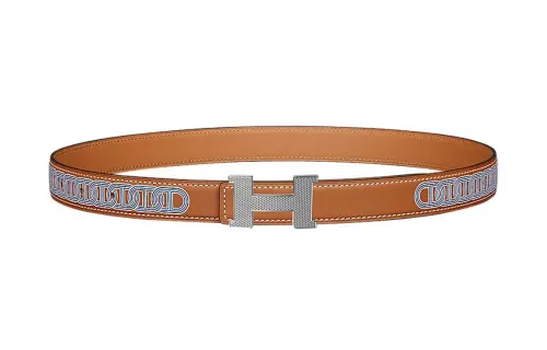 HERMES Mini Constance Swift And Pure Epsom Calfskin Material Leather Belts Women's Brown/Indigo Width 2.4cm