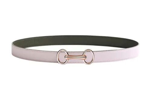 HERMES Swift And Epsom Calfskin Leather Belts Women's Pink/Gray Green Width 2.4cm