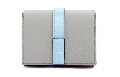 LOEWE Soft Grain Calfskin Card Holder, Wallet Women's Gray/Blue