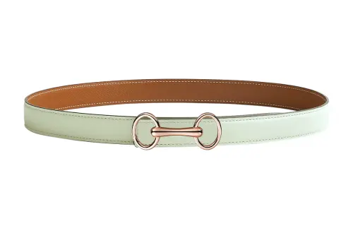 HERMES Heritage Calfskin Leather Belts Women's Light Green Width 2.4cm