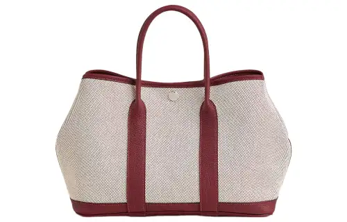 HERMES Garden Party Officier Canvas With Negonda Calfskin Handbag 30 Women's Red/Beige