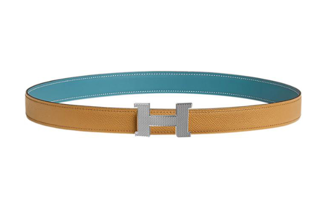 HERMES Constance Palladium Plated Metal, Calfskin Leather Belts Women's Width 24mm