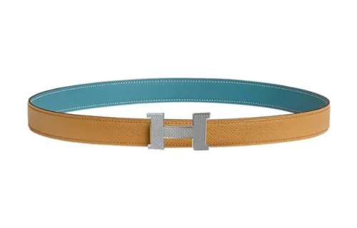 HERMES Constance Palladium Plated Metal, Calfskin Leather Belts Women's Width 24mm