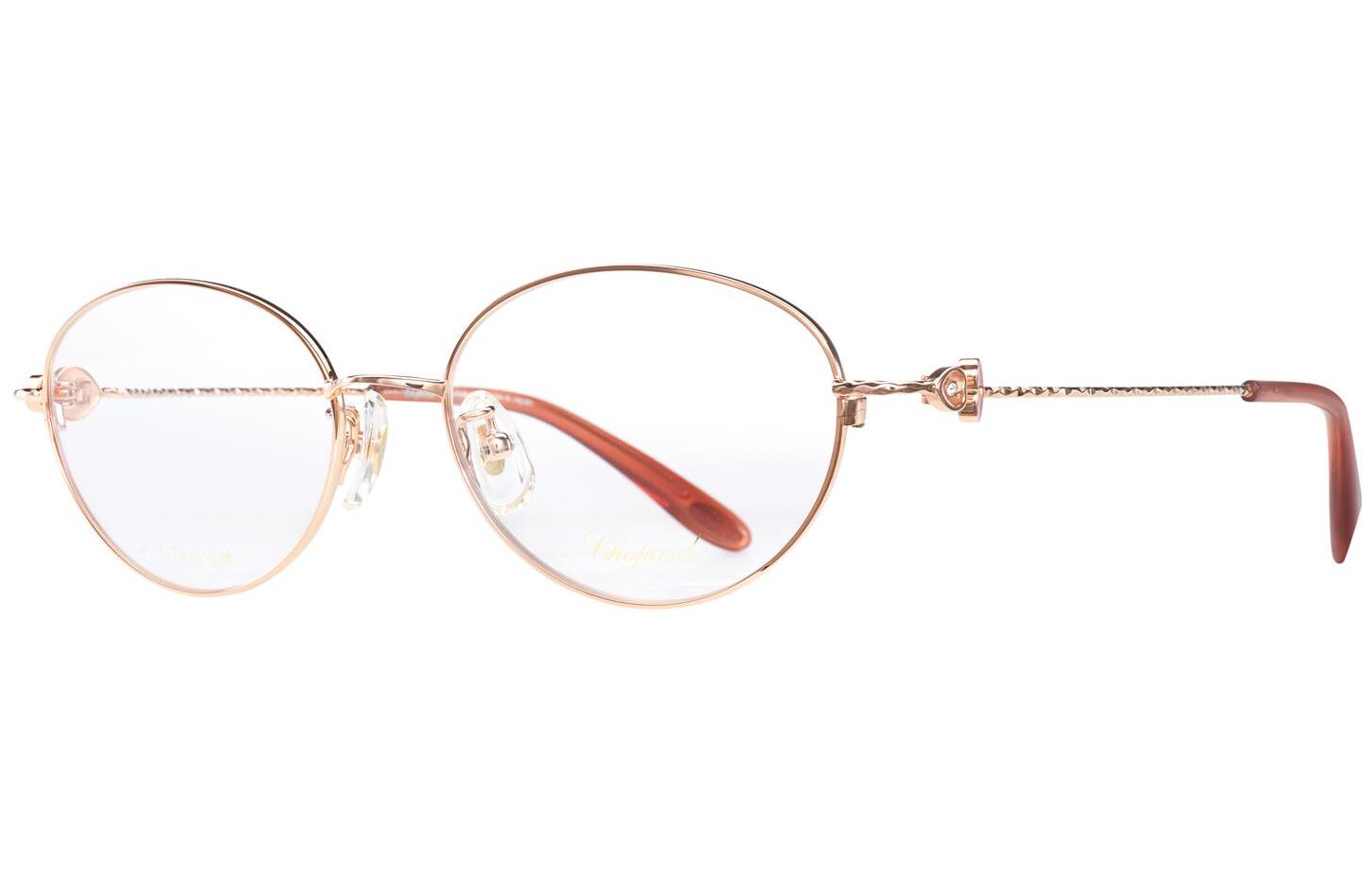 CHOPARD HAPPY DIAMOND Happy Heart Jewelry Design Slim and Ultra-Light Handmade in Japan Pure Titanium Oval Optical Frame Women's Rose Gold